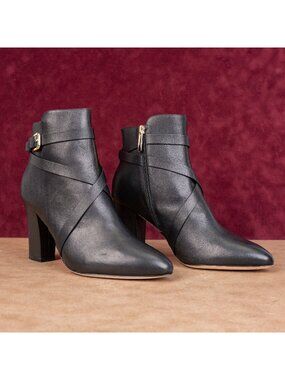 L'Agence Women Franci Black Leather Buckle Fashion Dressy Heel Boots sz 9.5